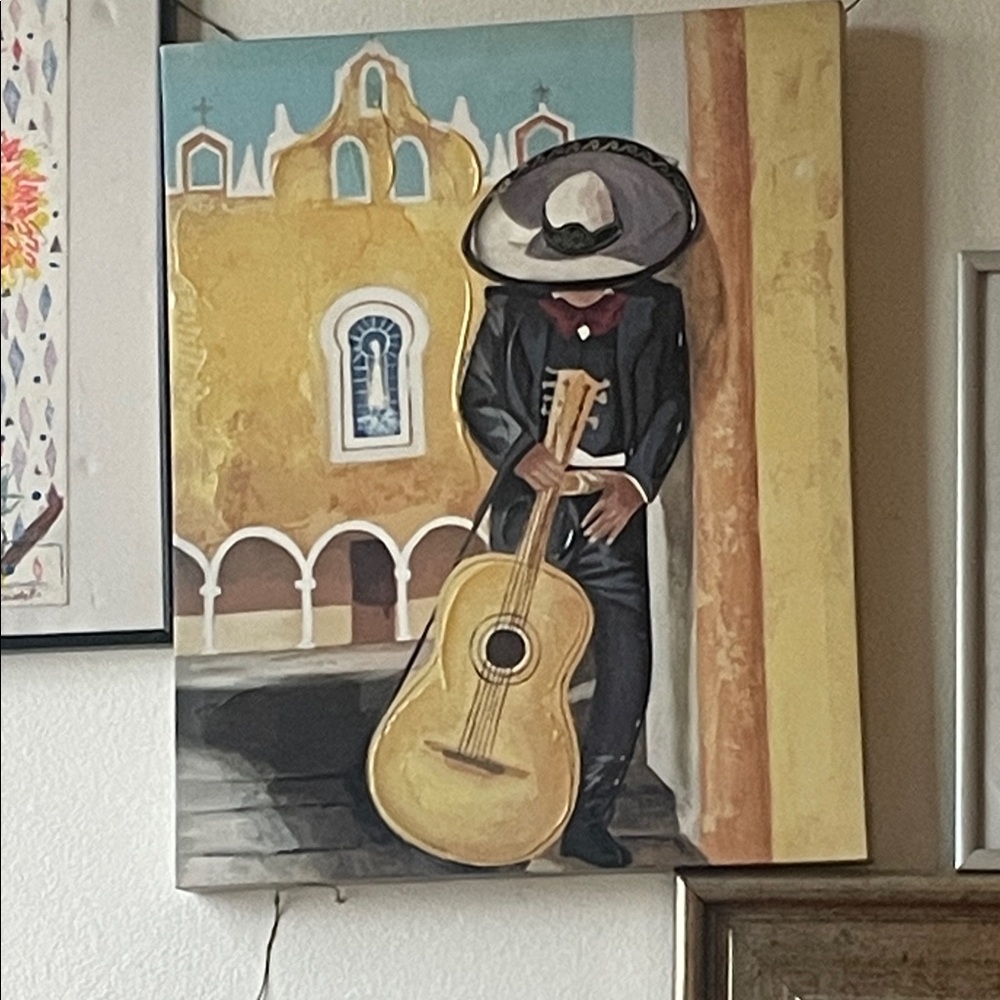 Mariachi Guitarist Canvas Art - Yellow & Black